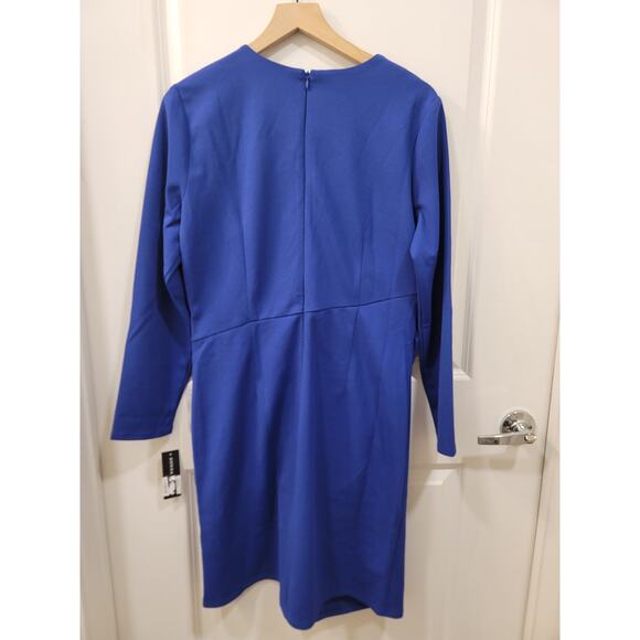 Donna Morgan Blue Long Sleeve Side Drape Dress - Picture 3 of 7